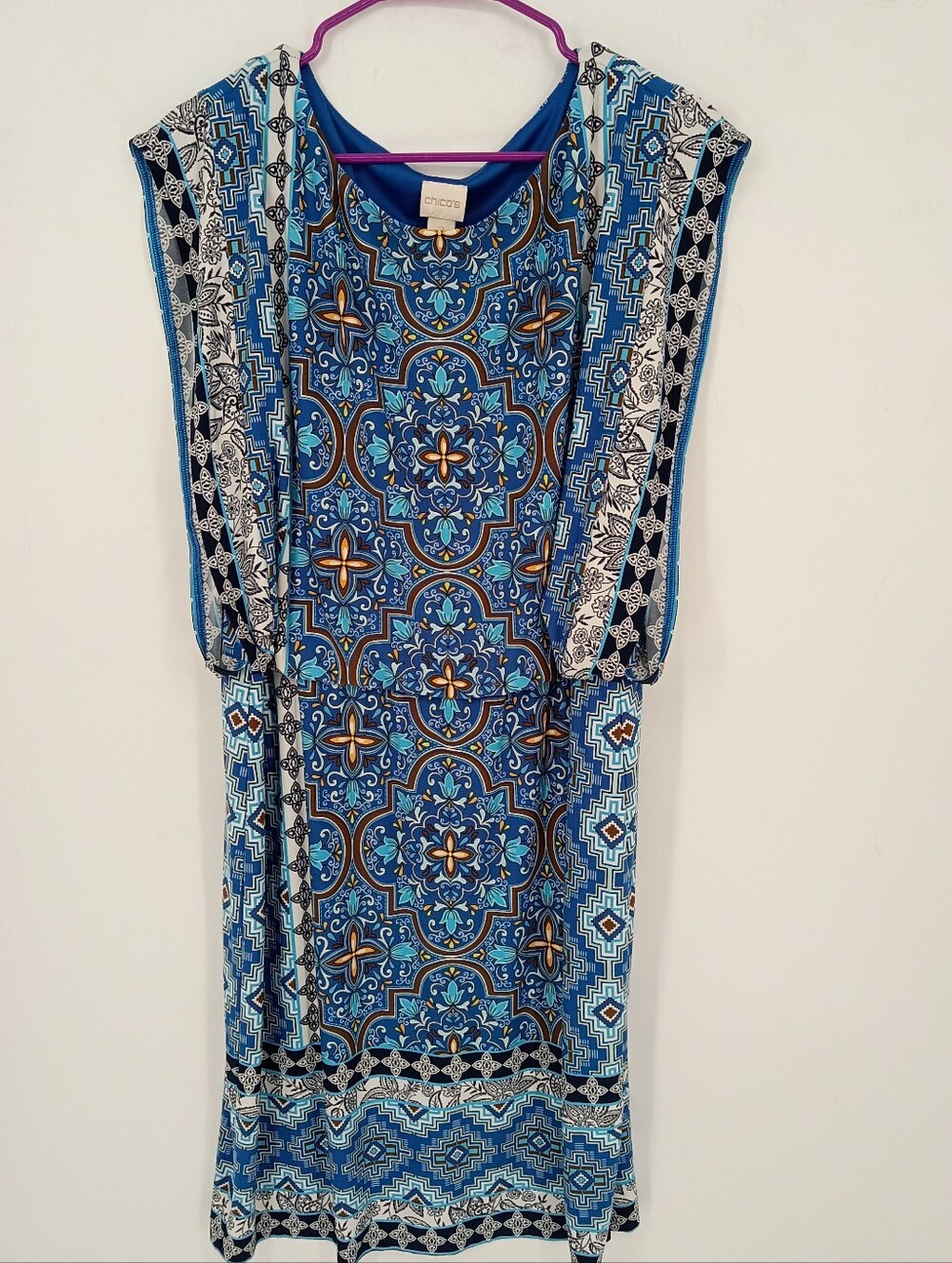 Chico's Blue Mosaic Print Kaftan Dress